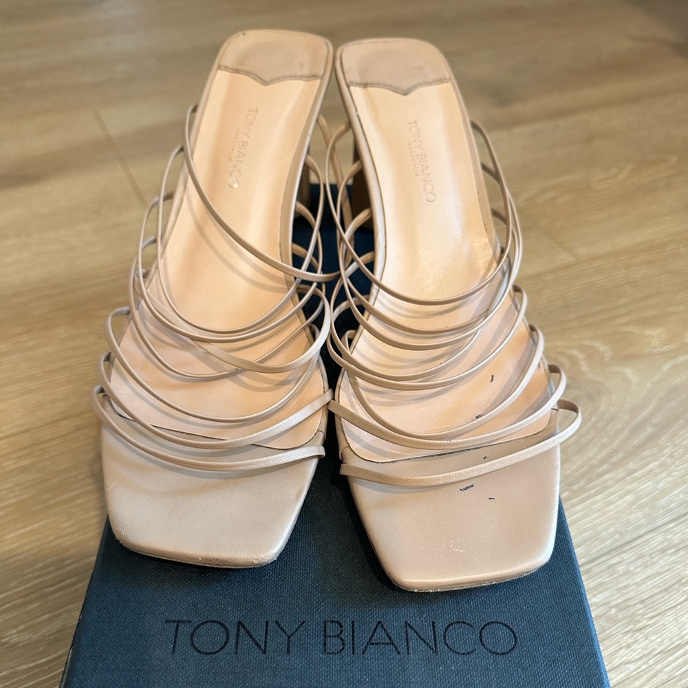 Tony Bianco Suri Strappy Sandal Heels in Skin Capretto